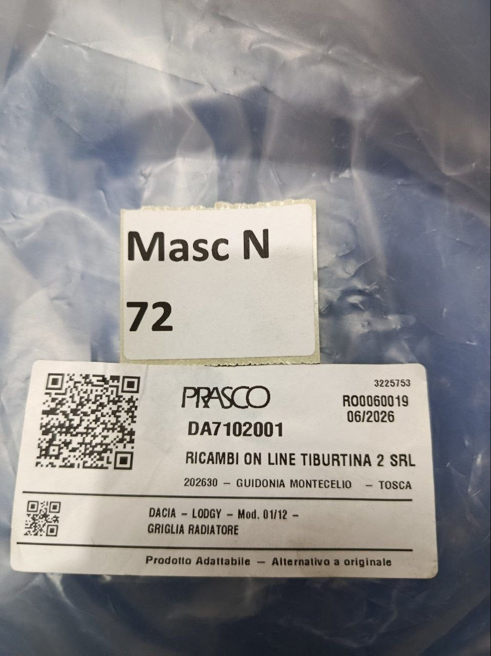 Masc N72 - Mascherina nuova Anteriore Griglia Radiatore Dacia Lodgy dal 2012