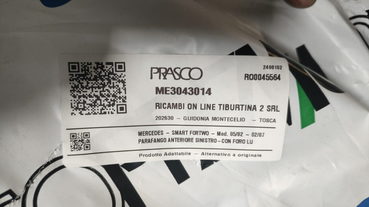 N4 - parafango anteriore sinistro Smart 450 2002 2007 con foro lucciola Nuovo