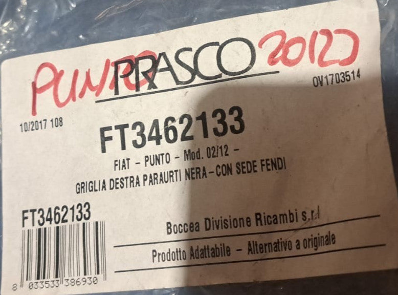 Masc 64 Mascherina destra paraurti anteriore per fiat punto dal 2012 con foro